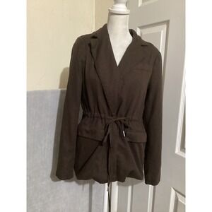 Bagatelle Collection Women's Brown Linen Blend Cinched Waist Blazer XS